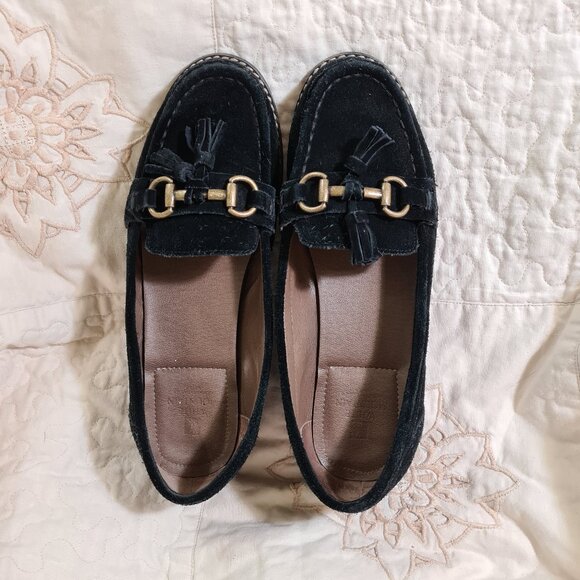 White Mountain Black Suede Leather Loafers with Tassels, Appolo, 8M - Picture 2 of 7